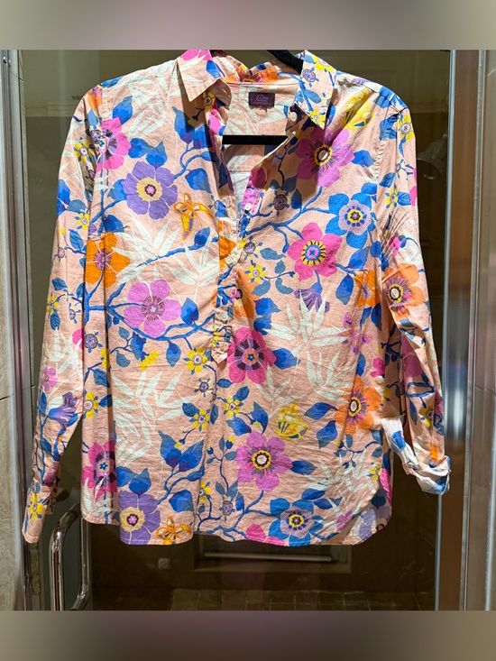 J. Crew Tops - J. Crew Pink Floral Button-Down Shirt with Blue & Purple Accents